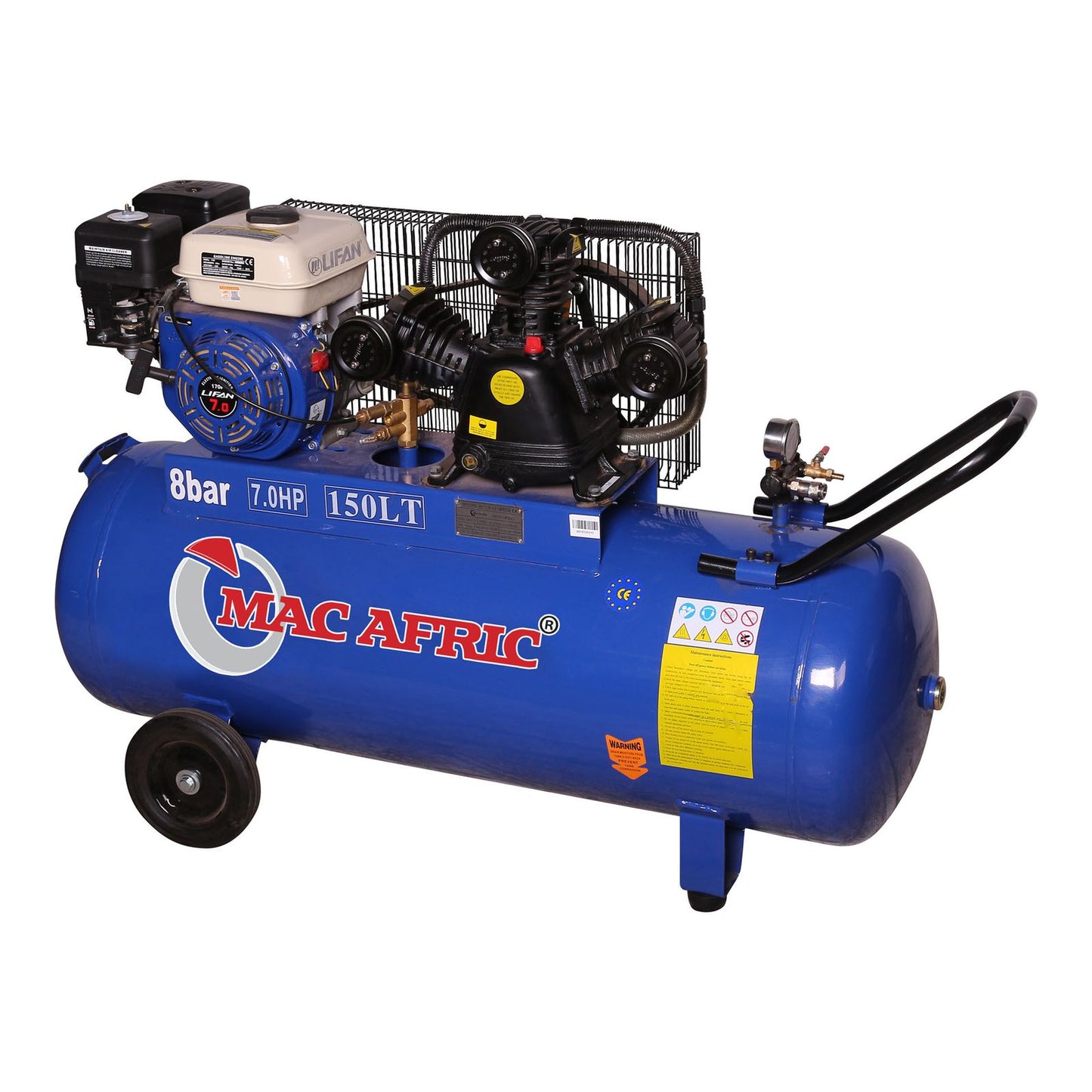 Compressor acionado por correia a gasolina de 150 litros 5 KW (7 HP)