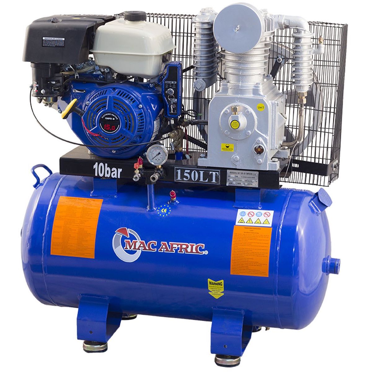 Compressor acionado por correia a gasolina de 150 litros e 10,5 KW (15 HP)