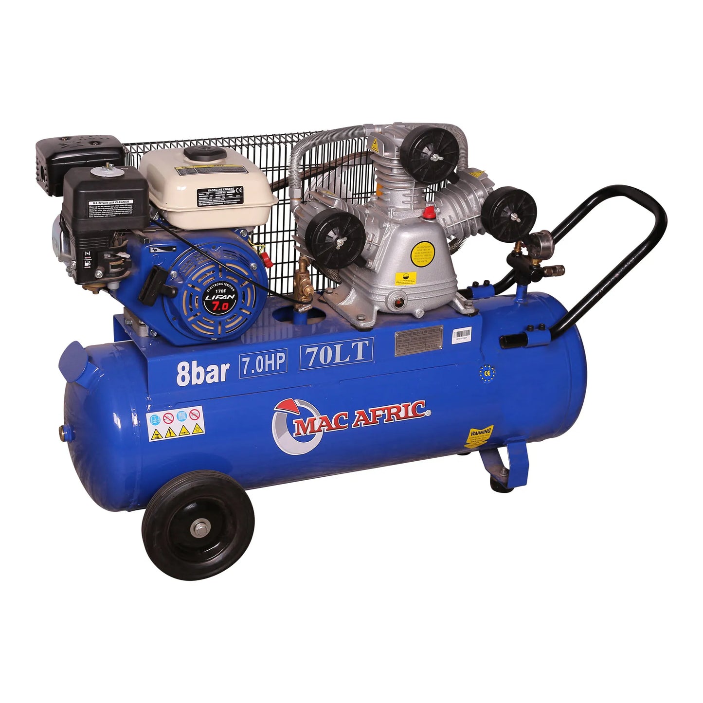 Compressor acionado por correia a gasolina de 70 litros 5 KW (7 HP)