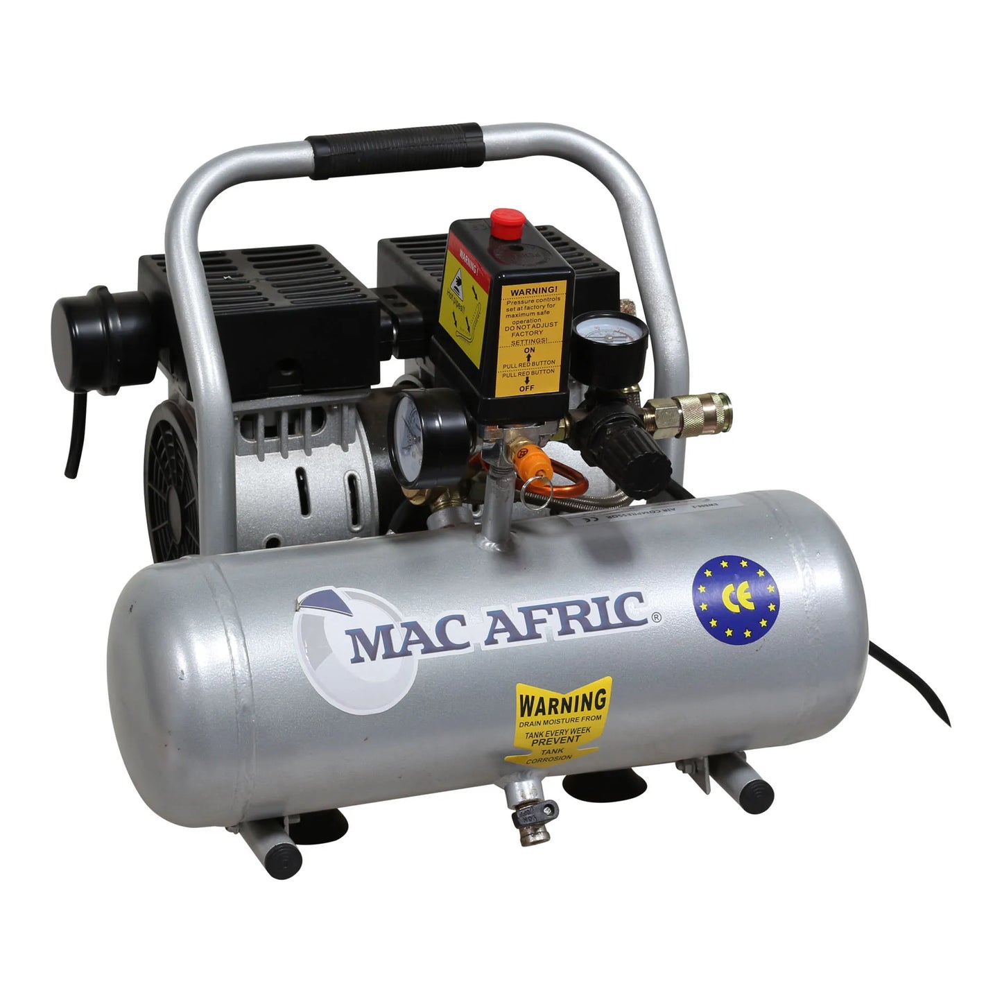Compressor de ar isento de óleo de 6 litros, 0,75 KW (3/4 HP) 230 V (Tanque de alumínio)
