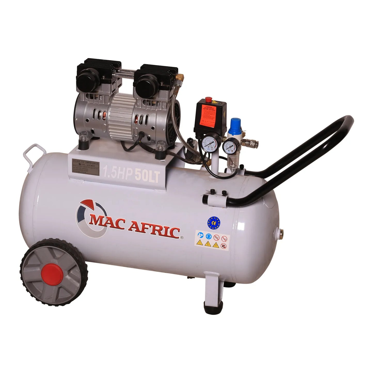 Compressor de ar silencioso profissional sem óleo de 50 litros 1,1 KW (1,5 HP) 230 V