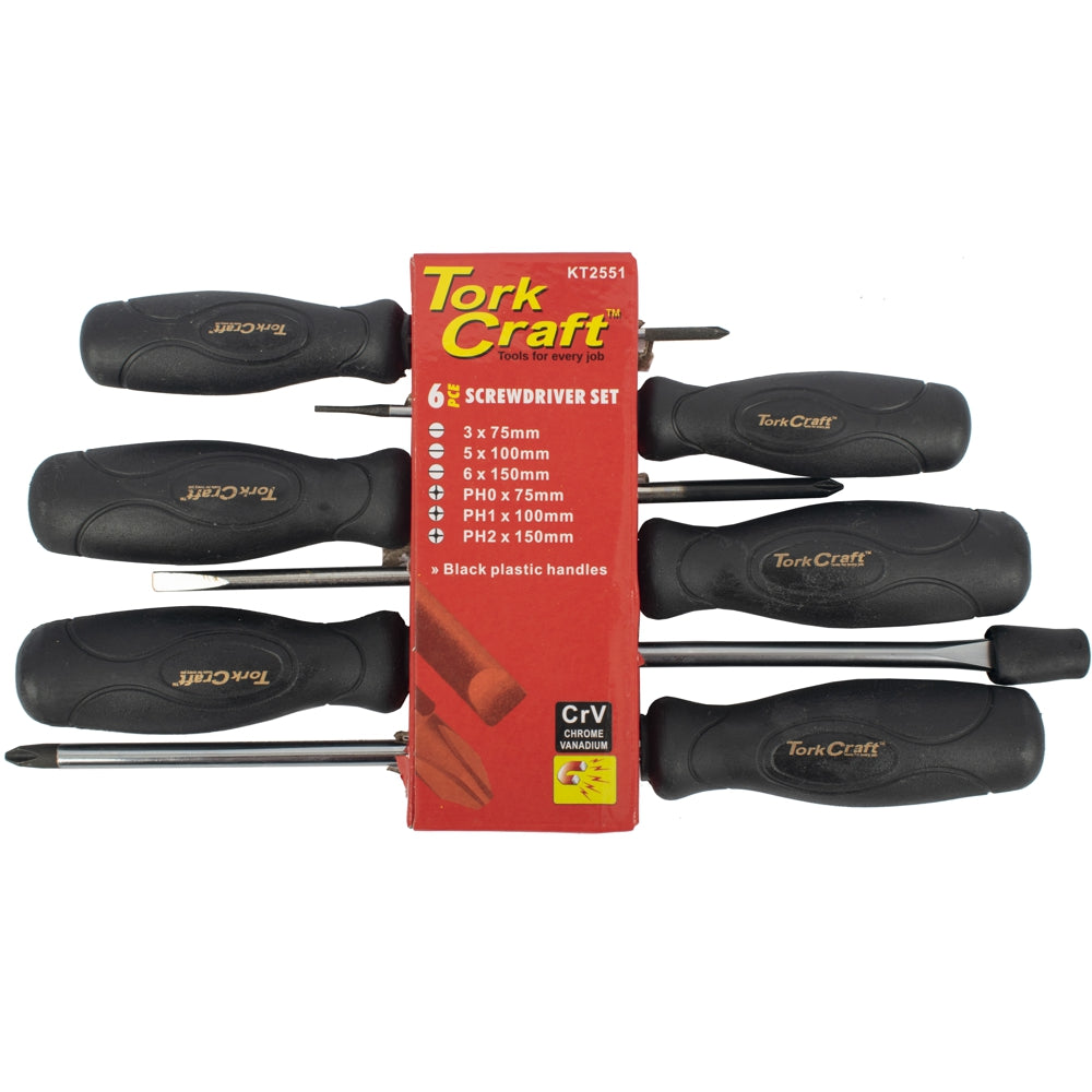 Conjunto de chaves de fenda com cabos pretos de 6 peças