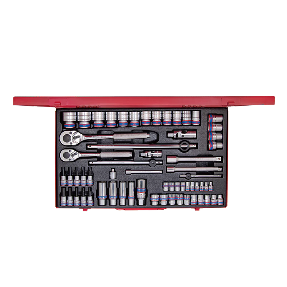 Conjunto de soquetes combinados de 1/4", 3/8" e 1/2" de 62 peças