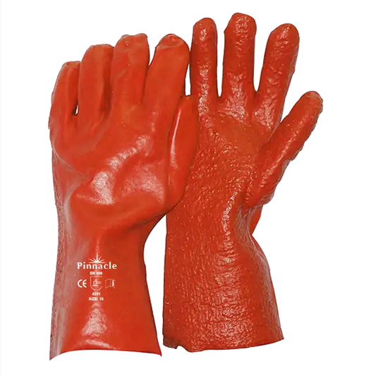 Luva de punho aberto para serviço pesado com palma áspera vermelha em PVC