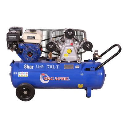 Compressor acionado por correia a gasolina de 70 litros 5 KW (7 HP)