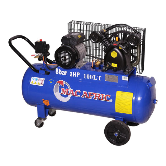 Compressor tipo V acionado por correia de 100 litros, 1,5 KW (2 HP) 230 V