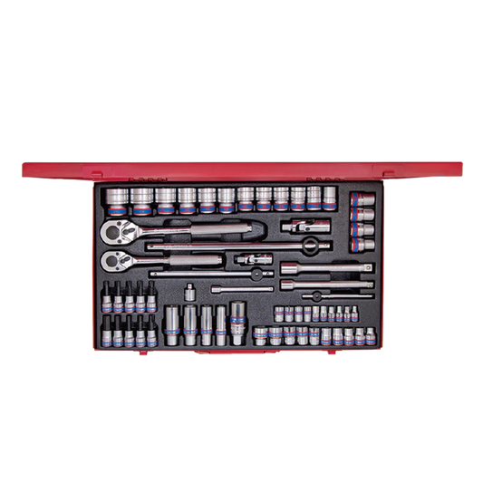 Conjunto de soquetes combinados de 1/4", 3/8" e 1/2" de 62 peças